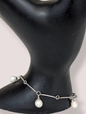 Bar-Link Dangling Freshwater Pearl Bracelet